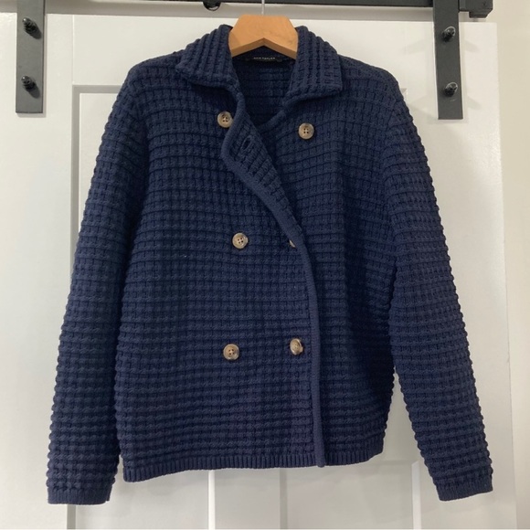 NWOT Ann Taylor Textured Stitch Sweater Jacket Navy Size XL - Picture 4 of 6